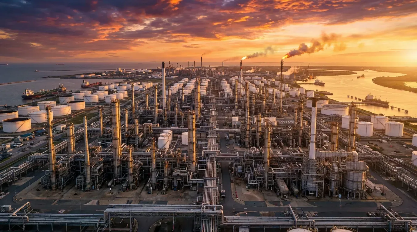 Oil refinery at sunset - Alpha Capital Elite operations